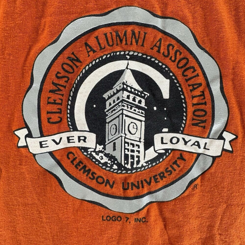 Vintage 80s Clemson Tigers Shirt Mens Medium‎ Orange Logo 7 Raglin Deadstock USA - Picture 3 of 15
